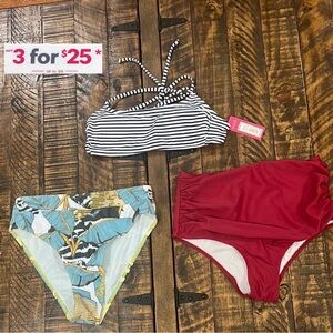 Striped Bikini Top and Red High-Waisted Bottoms bundle
